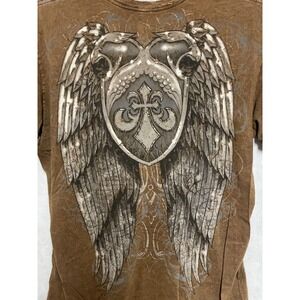 Affliction Shirt Men XXL Camel Brown Graphic Casual Wing Live Fast Tee Biker USA